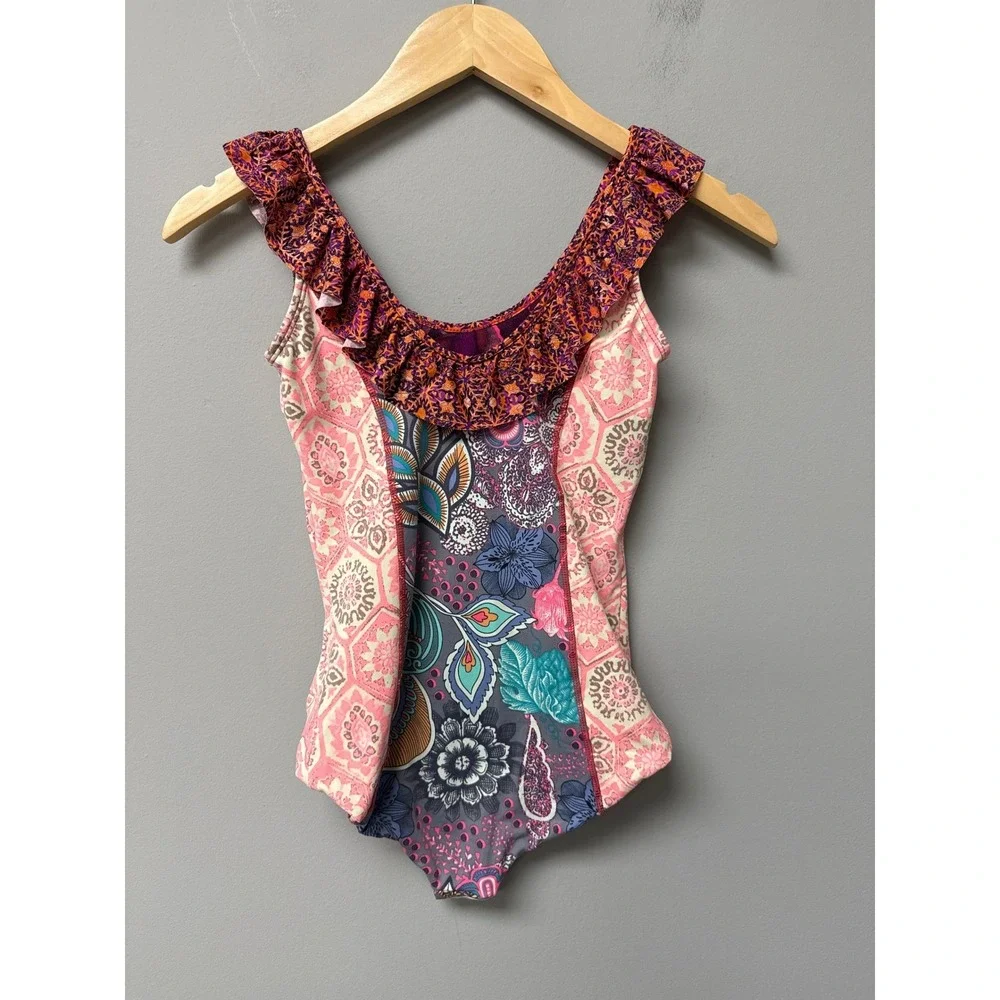 Maaji One Piece Swimsuit‎ GIRLS 16/ US 10 Floral Ruffle Reversible Bohemian EUC